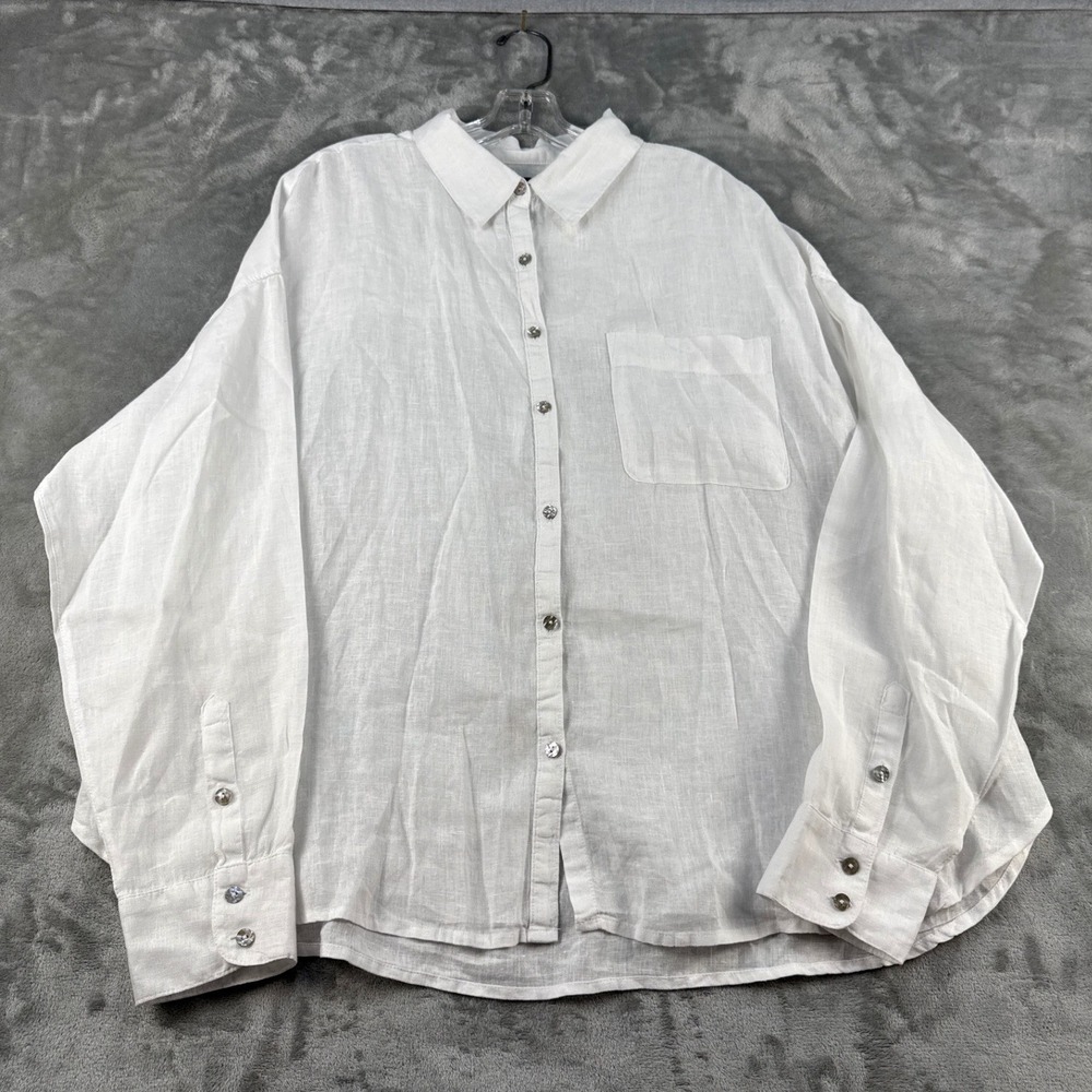 Nicole Miller Linen Button-down Womens XL White Oversized Long Sleeve EUC